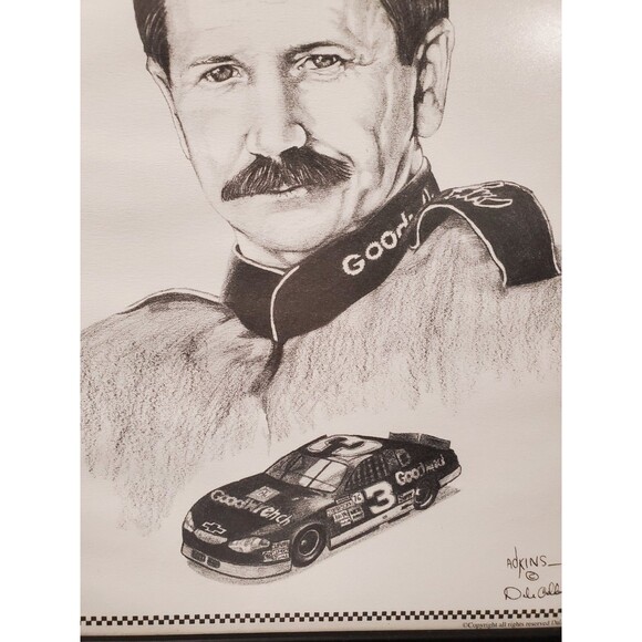 Dale Adkins Art Sketch Drawing Framed Print Of Dale Earnhardt Sr & #3 Car - 0227 - Picture 7 of 8